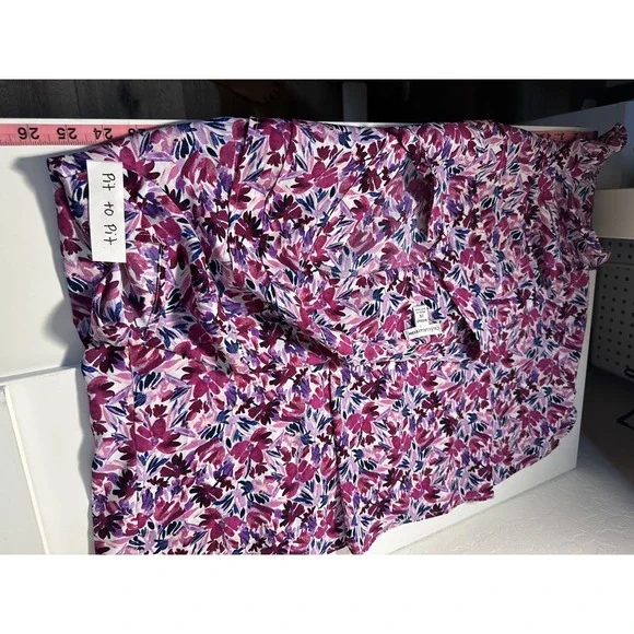 Craftt & Barrow Womans Floral Button Up Top Size 1X Short Sleeve Purple Office - Picture 9 of 12